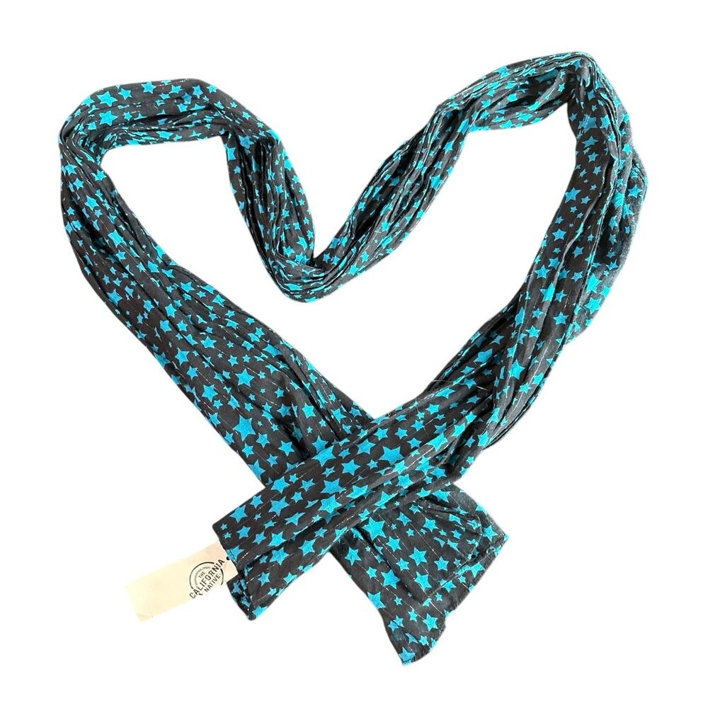 Y2K- Blue Stars Black Silver Metallic- Neck Scarf- 66x16" Emo Rave lightweight